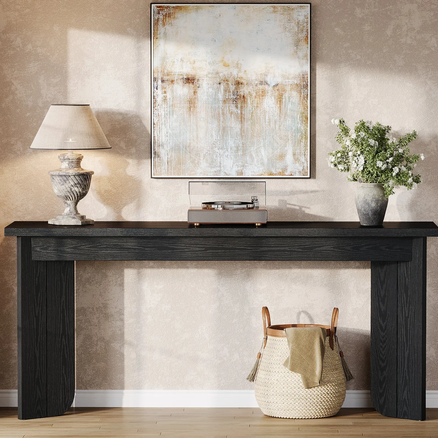 70.9" Console Table, Wood Sofa Table Hallway Table with Double Pedestal