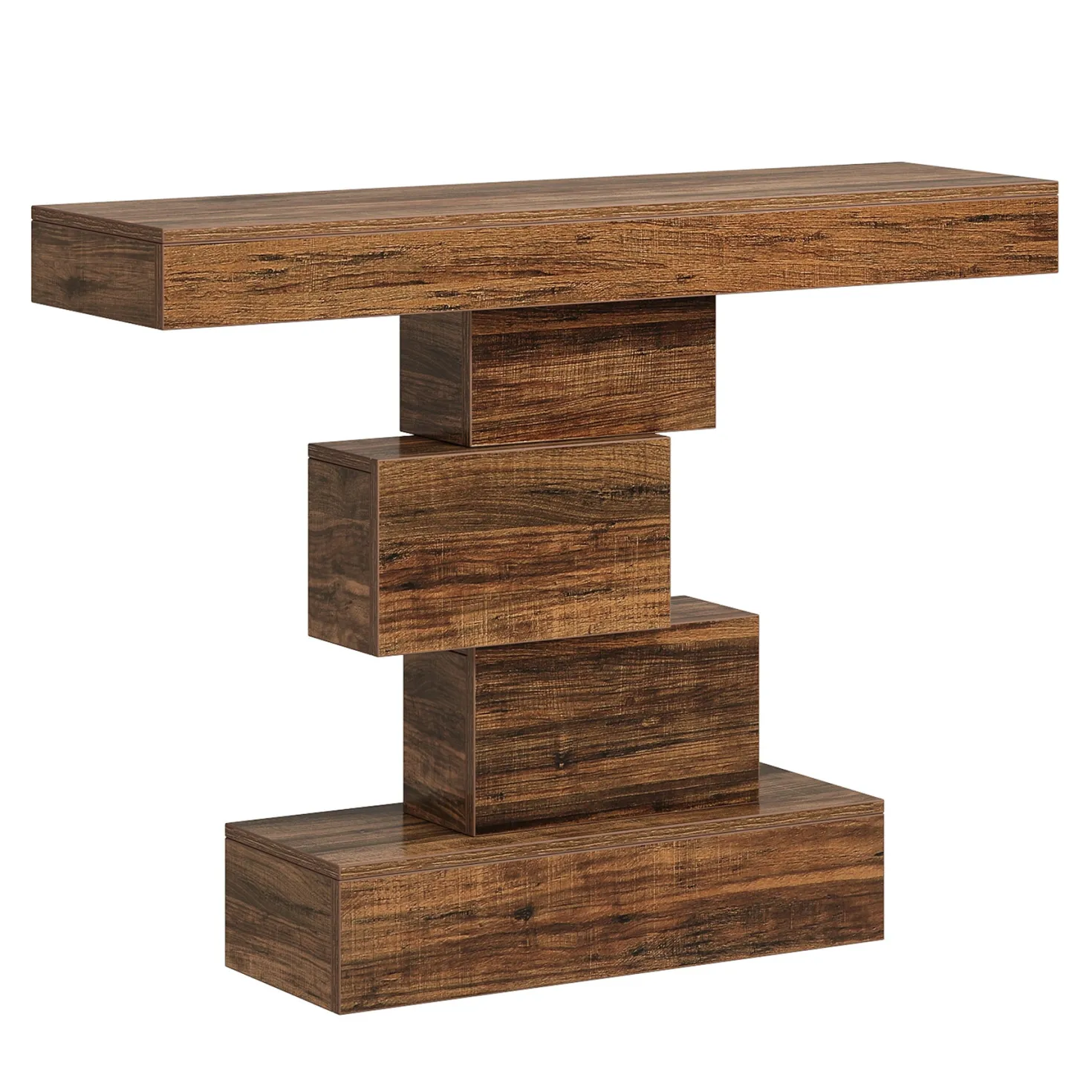 42" Console Table, Wood Sofa Table Accent Table with Geometric Base