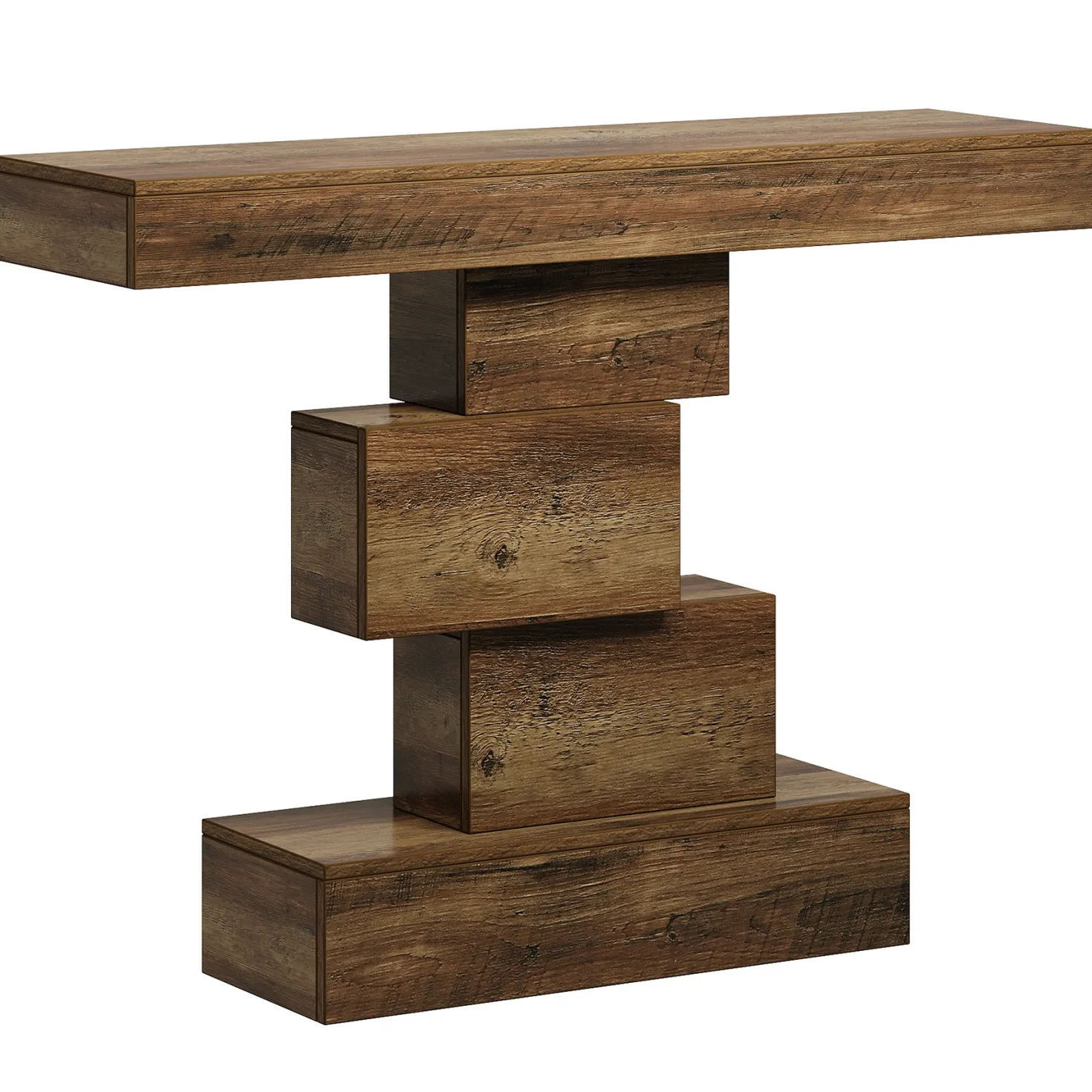 42" Console Table, Wood Sofa Table Accent Table with Geometric Base