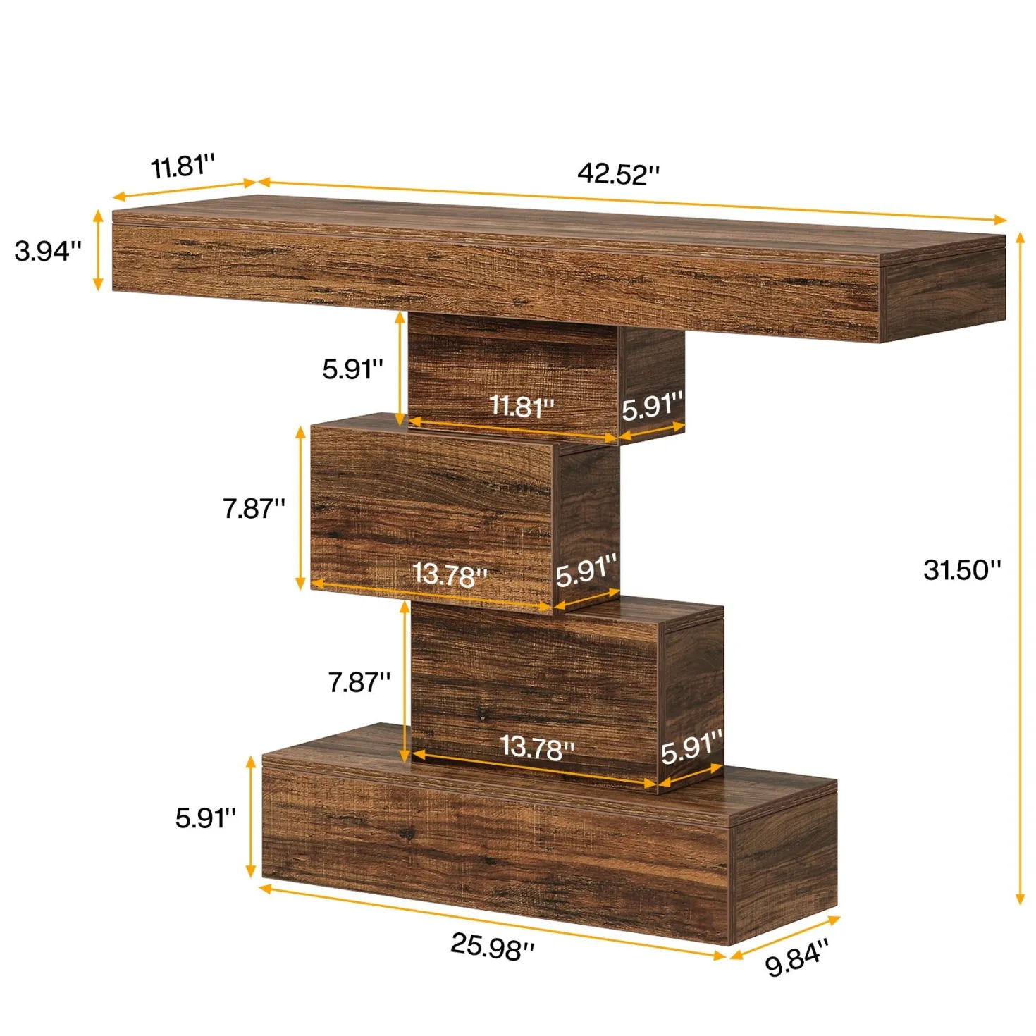 42" Console Table, Wood Sofa Table Accent Table with Geometric Base