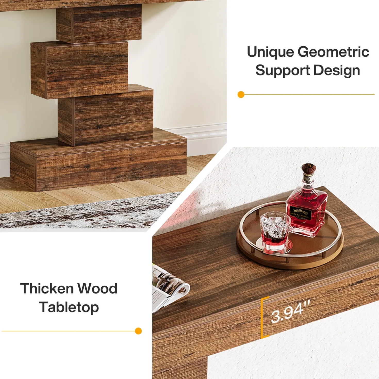 42" Console Table, Wood Sofa Table Accent Table with Geometric Base