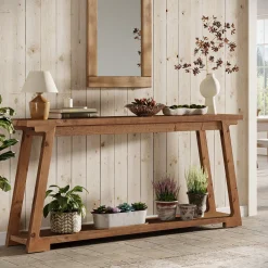 63" Console Table, Wood Sofa Table with 2-Tier Storage for Living Room