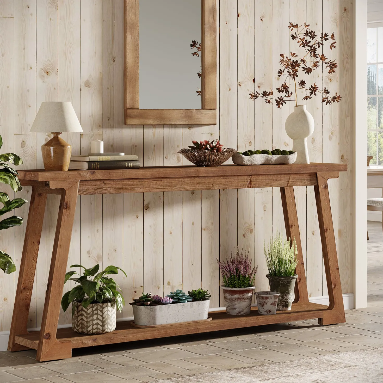 63" Console Table, Wood Sofa Table with 2-Tier Storage for Living Room