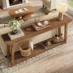 63" Console Table, Wood Sofa Table with 2-Tier Storage for Living Room