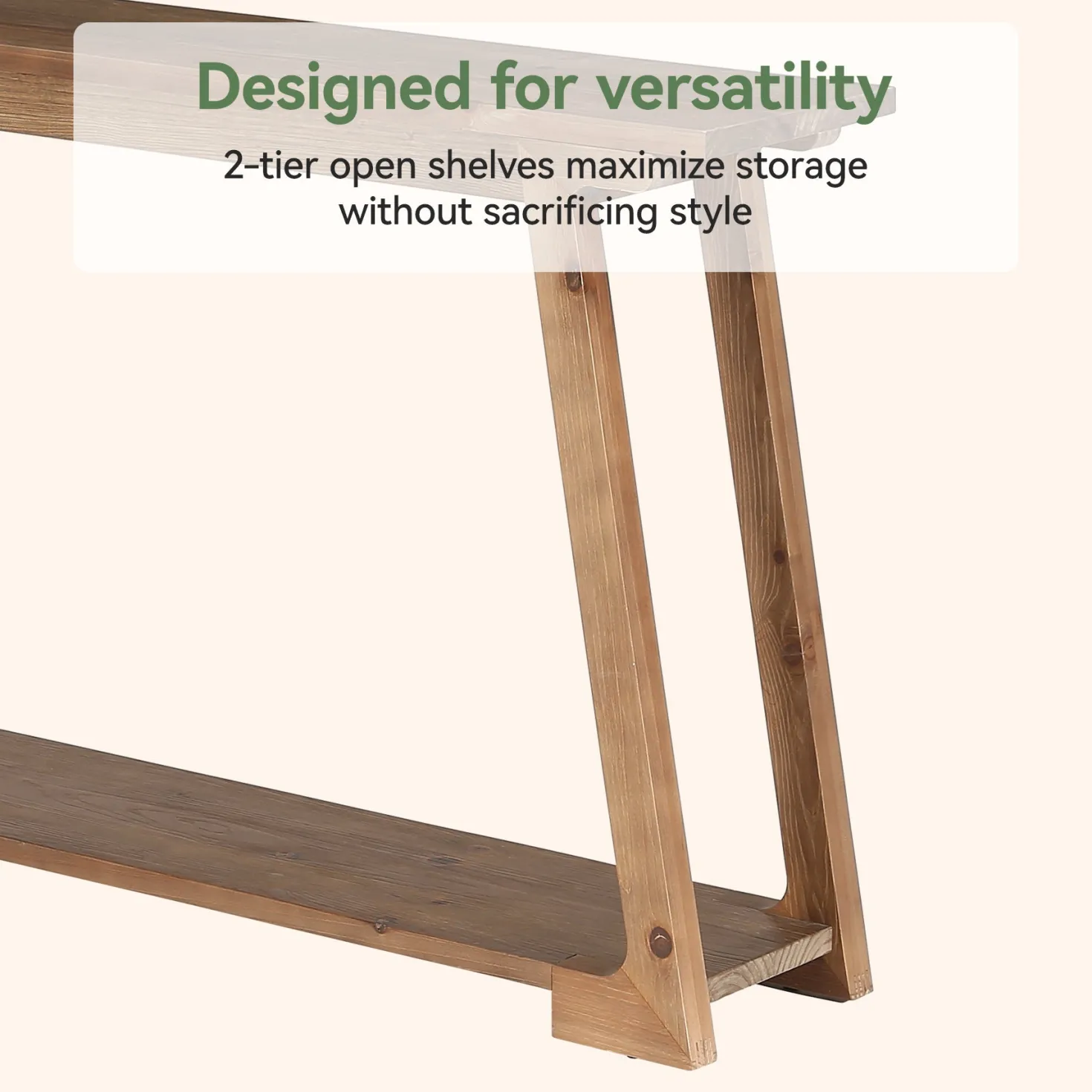 63" Console Table, Wood Sofa Table with 2-Tier Storage for Living Room
