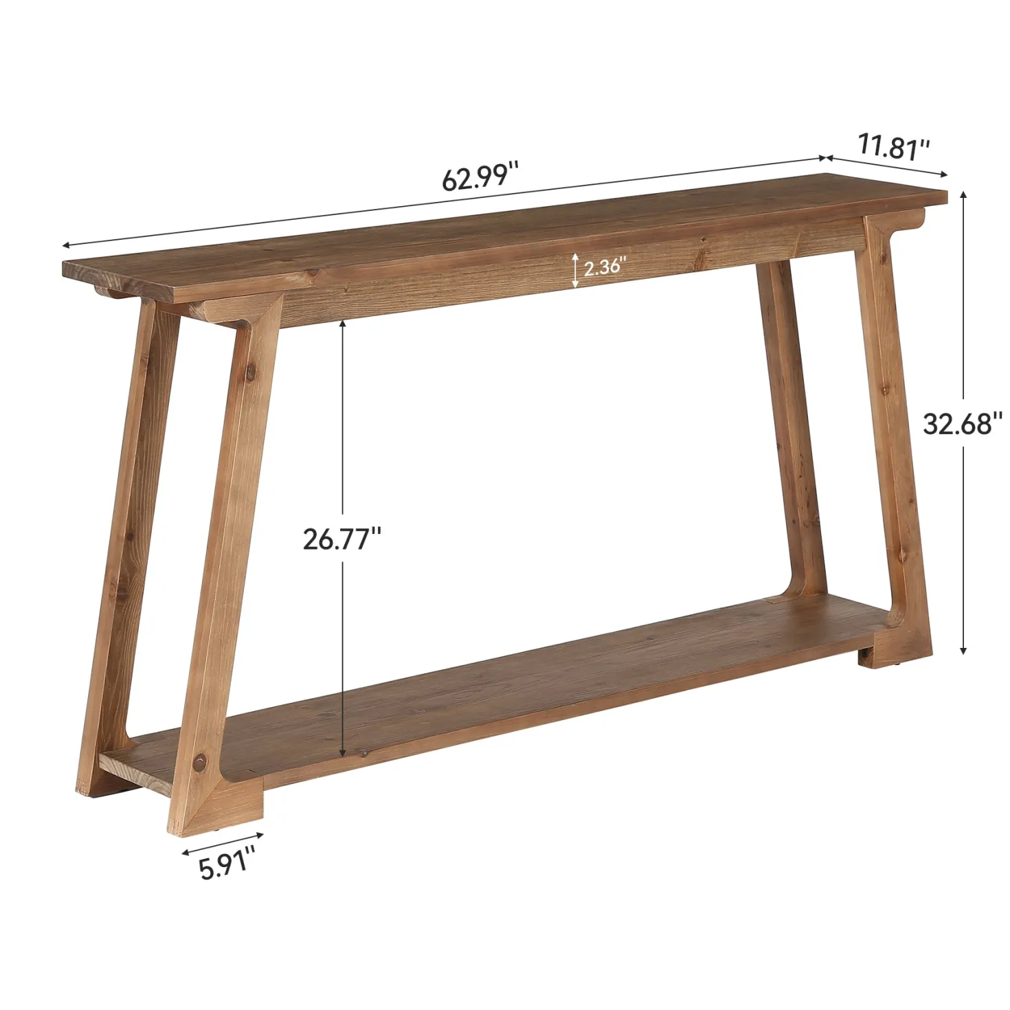 63" Console Table, Wood Sofa Table with 2-Tier Storage for Living Room