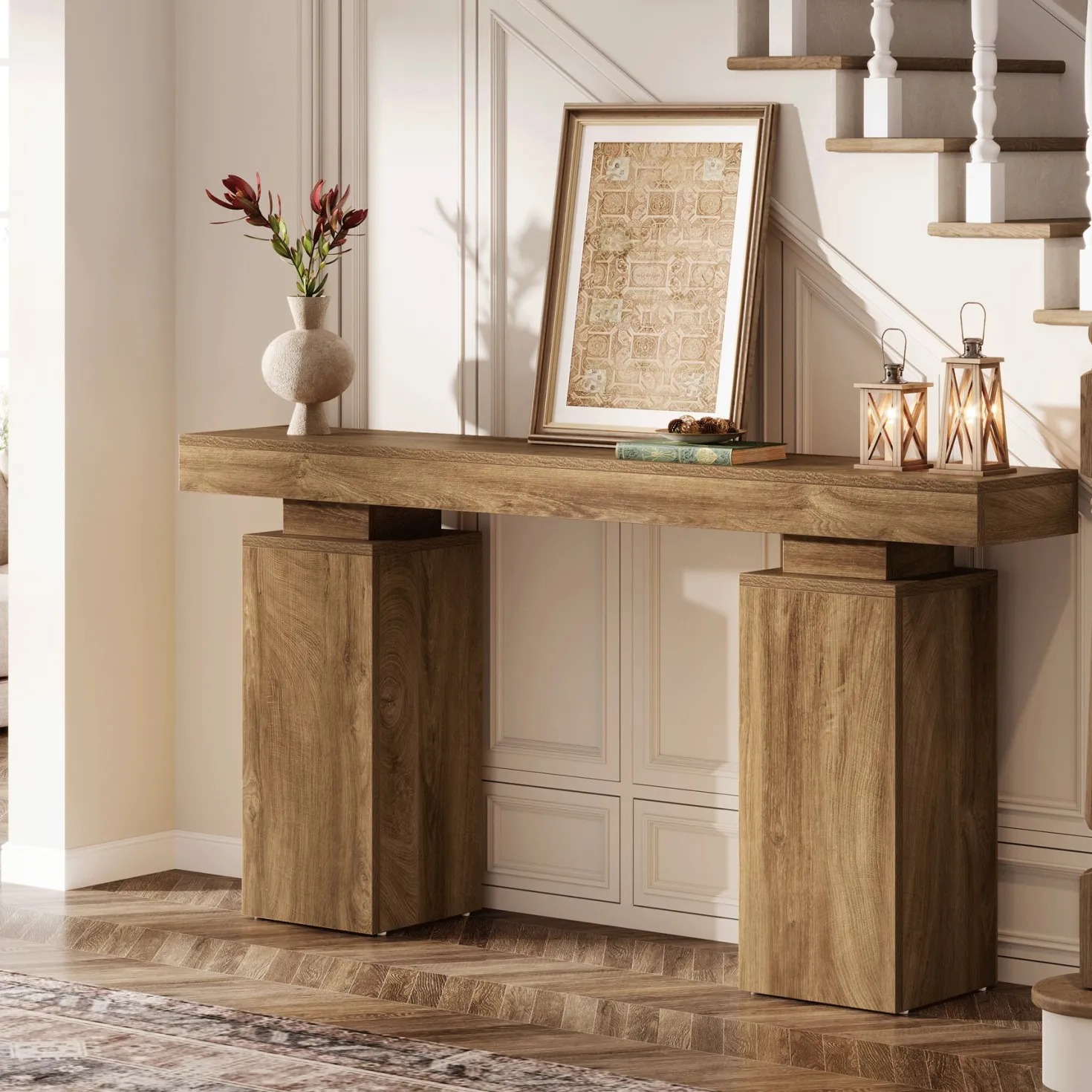 63" Console Table, Wooden Entryway Table Foyer Stand