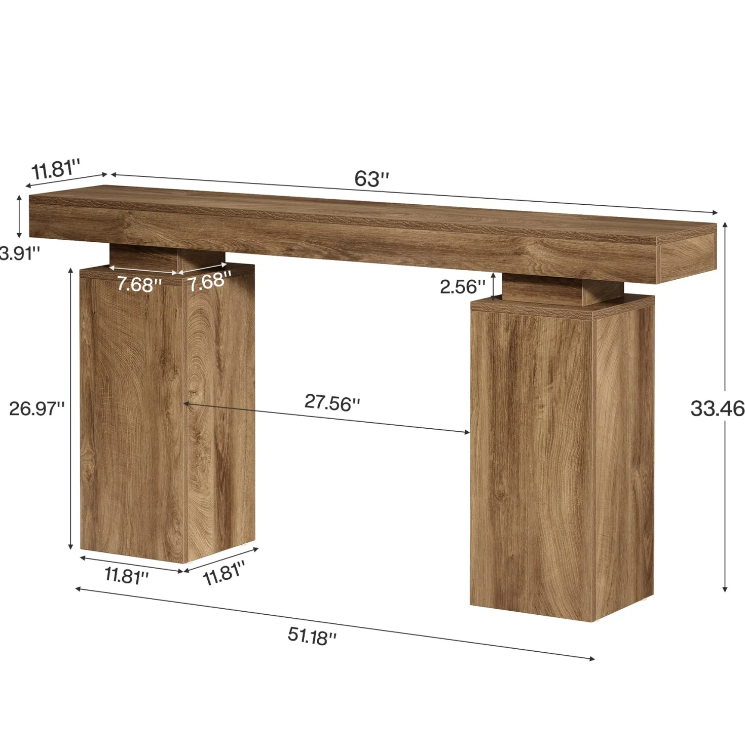 63" Console Table, Wooden Entryway Table Foyer Stand