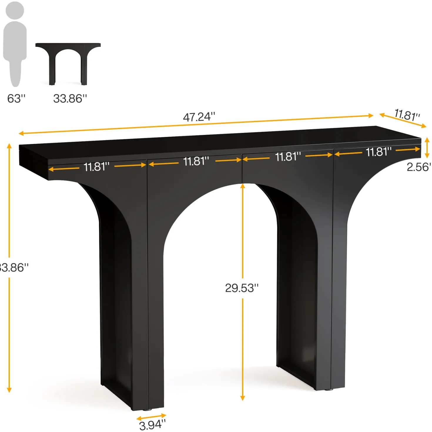 47" Console Table, Wooden Entryway Table Sofa Table with Arch Base