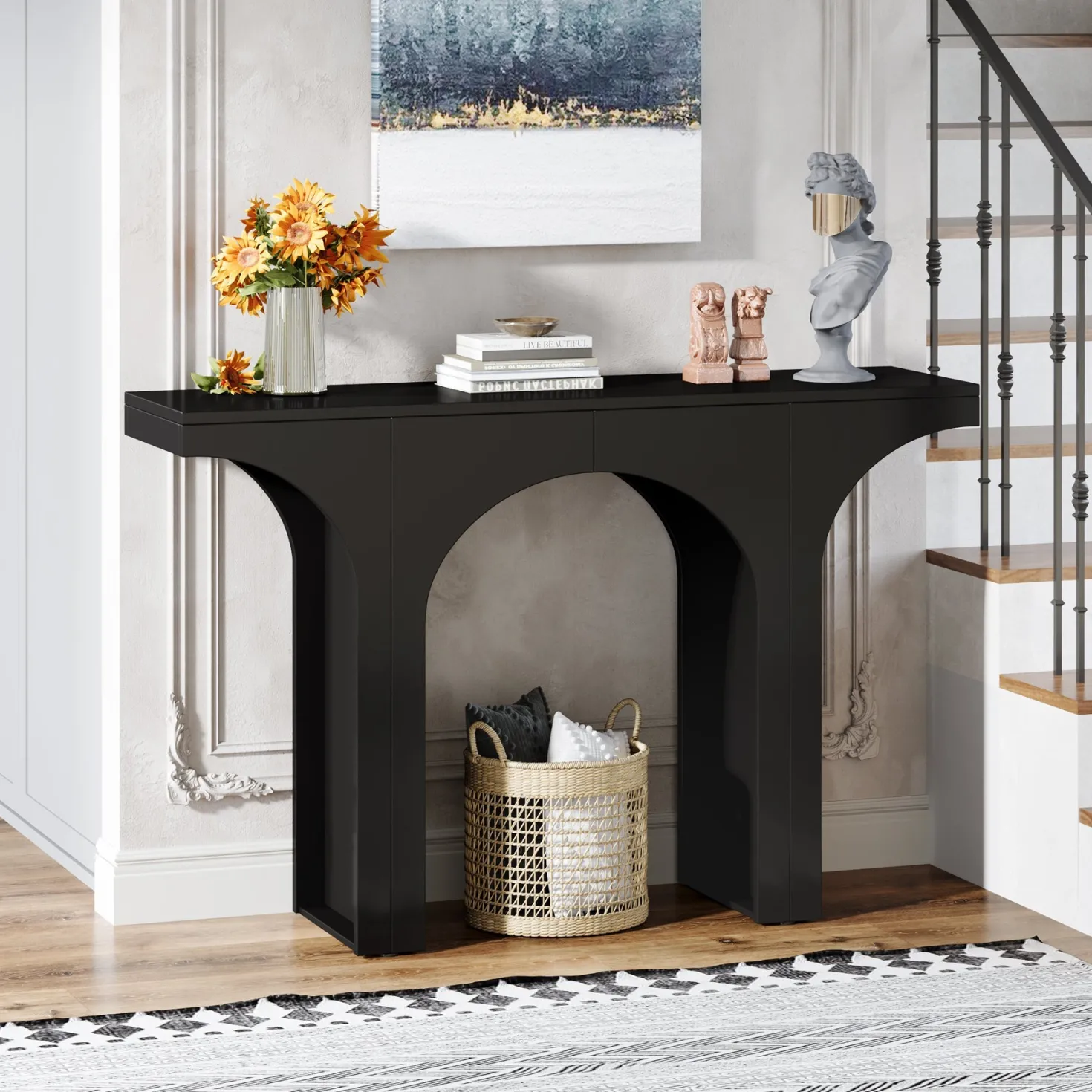 47" Console Table, Wooden Entryway Table Sofa Table with Arch Base