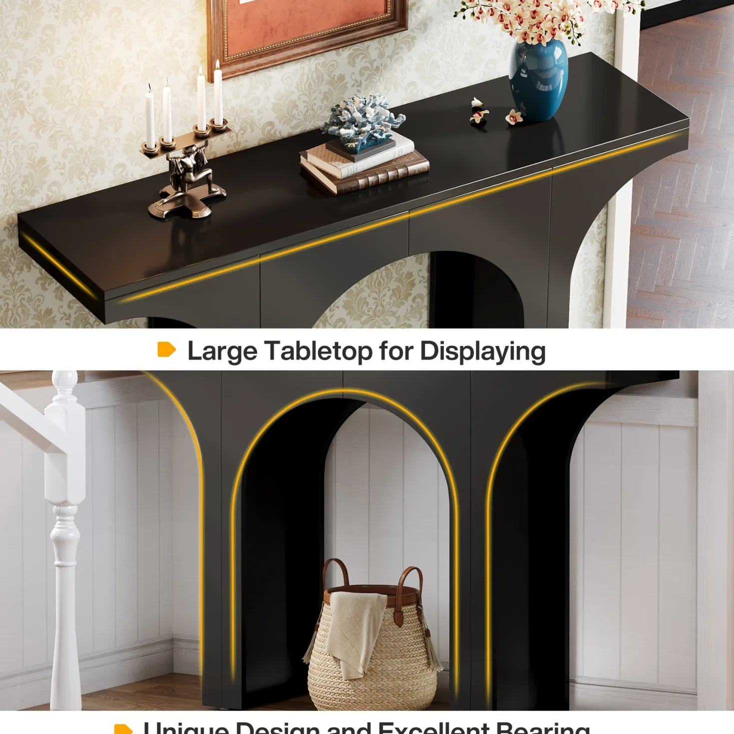 47" Console Table, Wooden Entryway Table Sofa Table with Arch Base