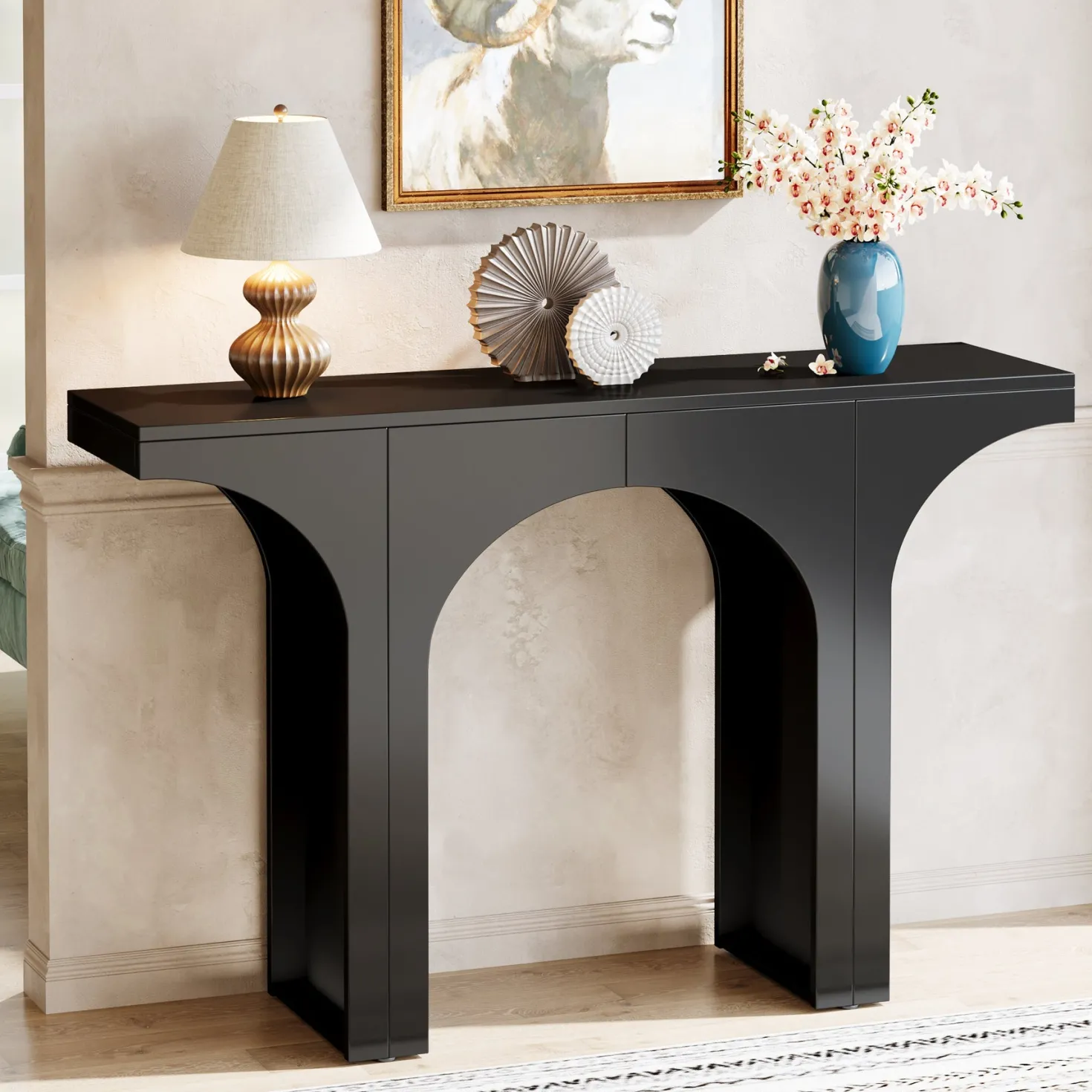 47" Console Table, Wooden Entryway Table Sofa Table with Arch Base