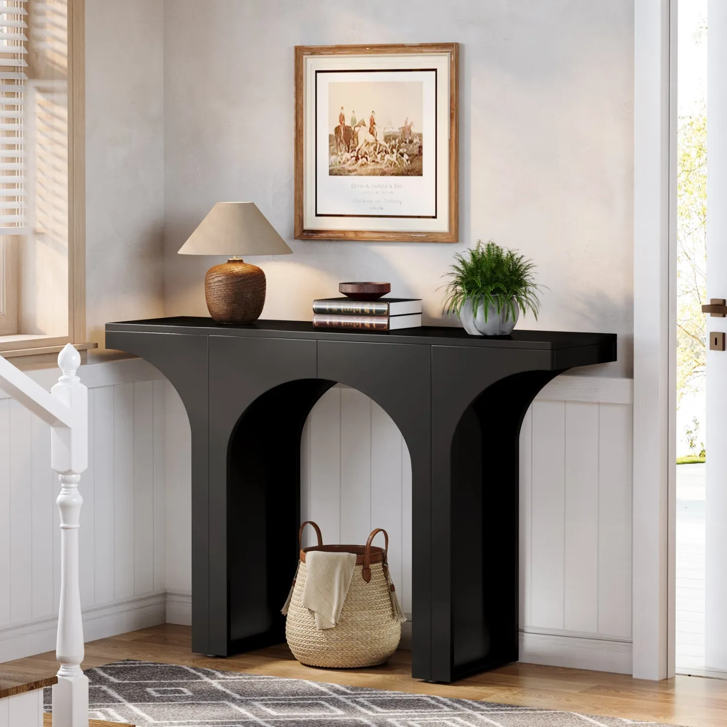 47" Console Table, Wooden Entryway Table Sofa Table with Arch Base