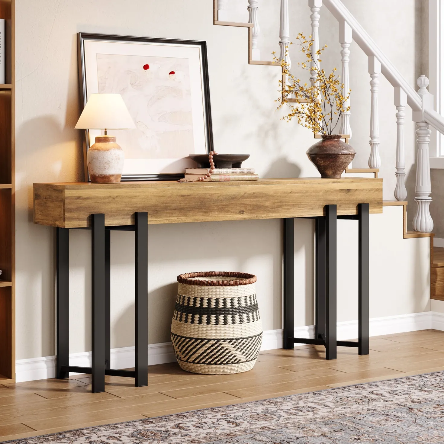 63" Console Table, Wooden Sofa Table Hallway Foyer Table