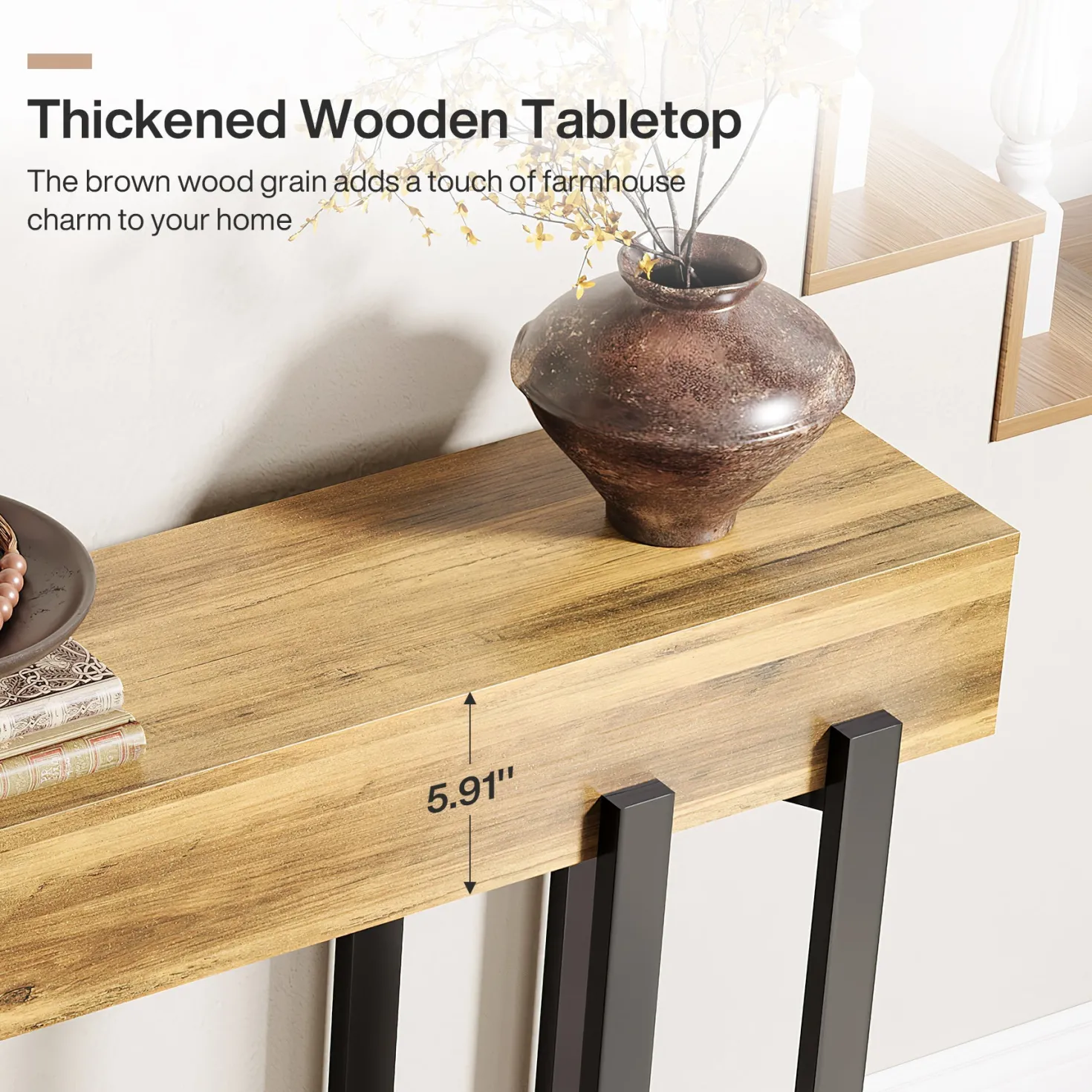 63" Console Table, Wooden Sofa Table Hallway Foyer Table