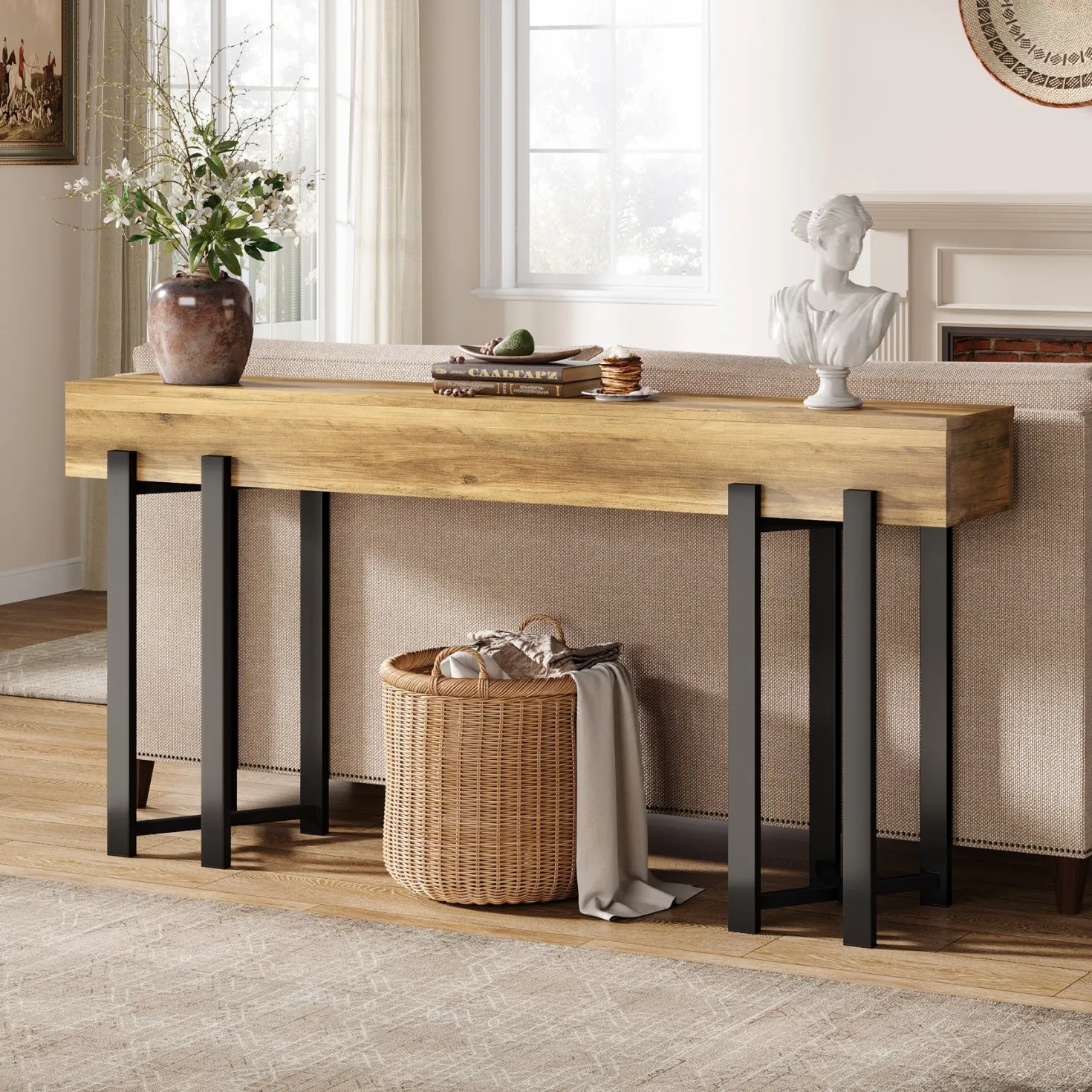 63" Console Table, Wooden Sofa Table Hallway Foyer Table