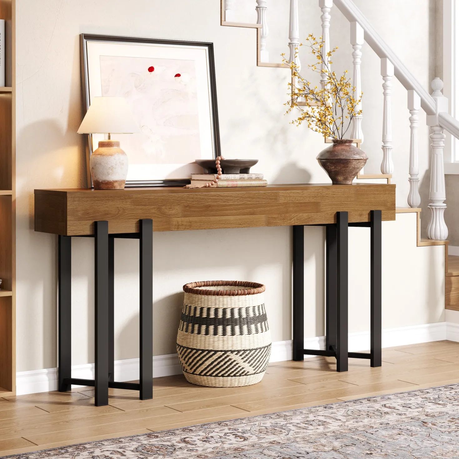 63" Console Table, Wooden Sofa Table Hallway Foyer Table