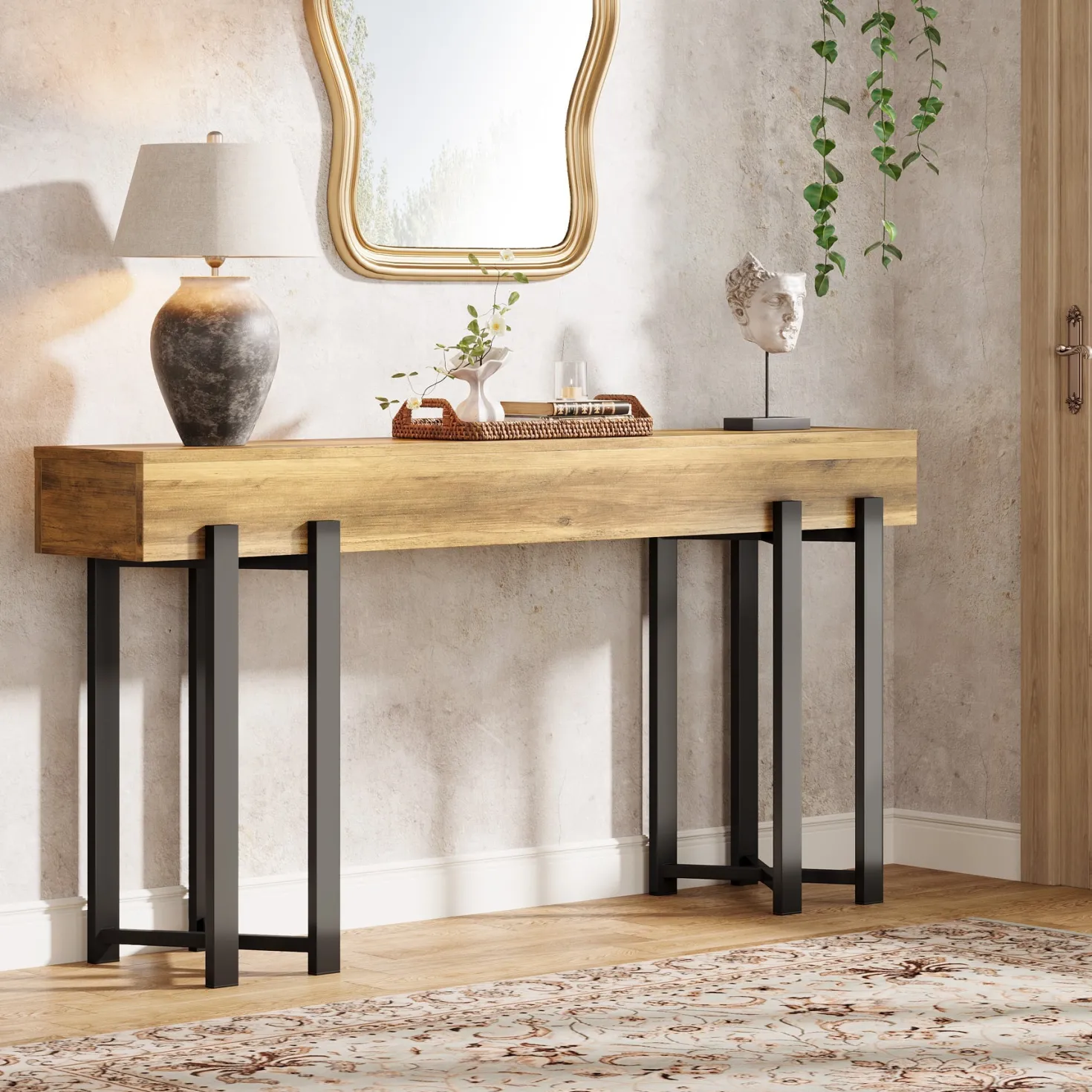 63" Console Table, Wooden Sofa Table Hallway Foyer Table