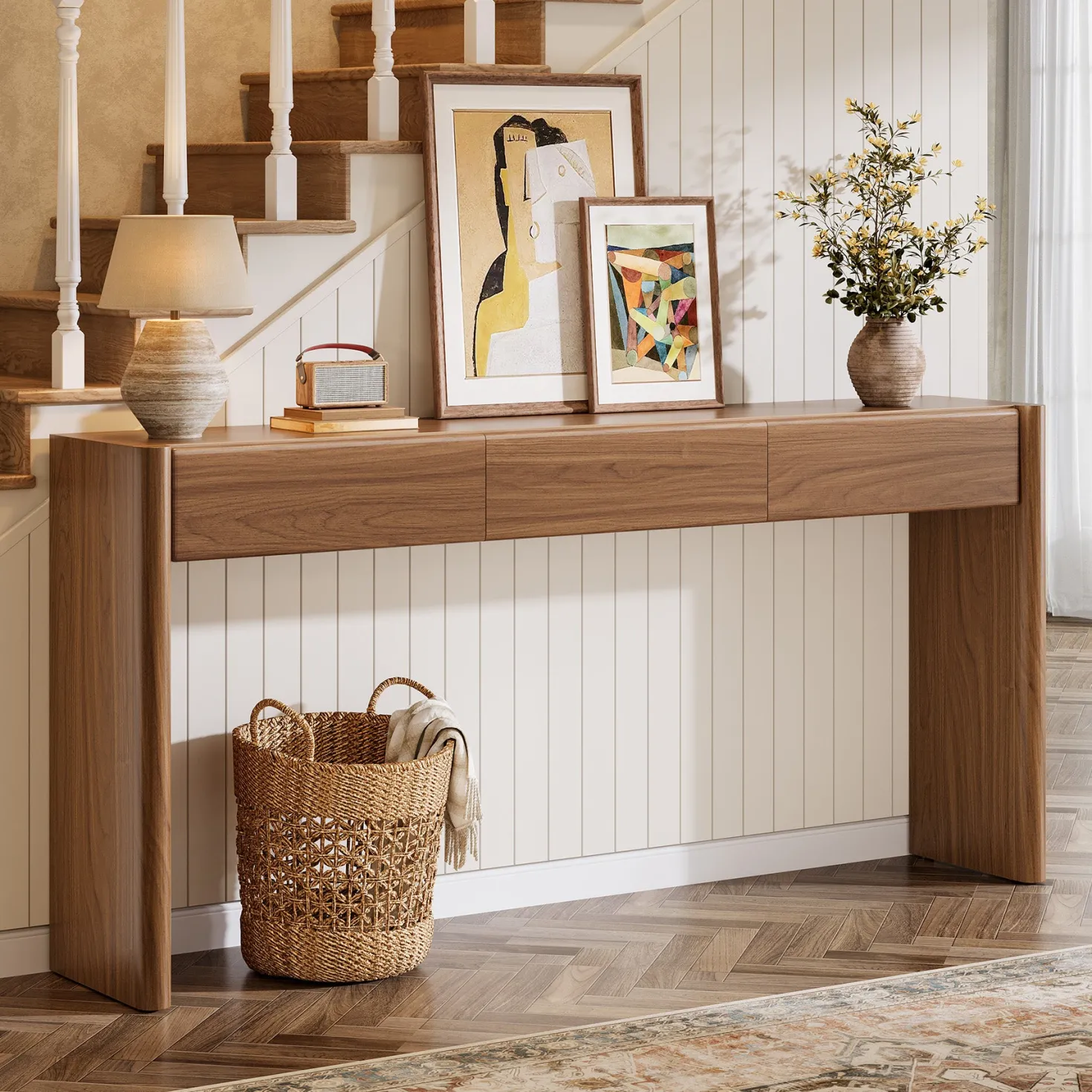 70.9" Console Table, Wooden Sofa Entryway Table with 3 Drawers