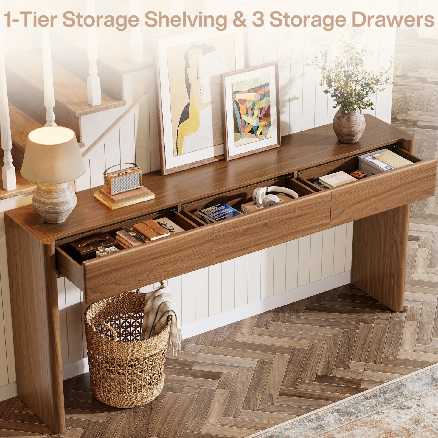 70.9" Console Table, Wooden Sofa Entryway Table with 3 Drawers
