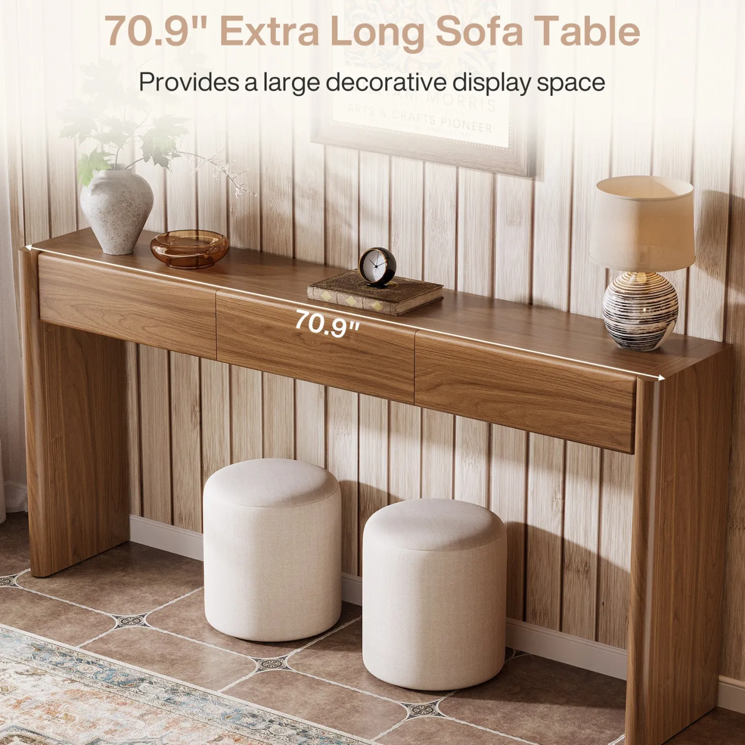 70.9" Console Table, Wooden Sofa Entryway Table with 3 Drawers