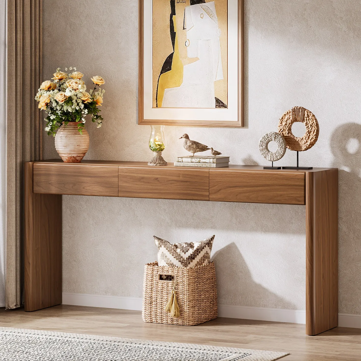 70.9" Console Table, Wooden Sofa Entryway Table with 3 Drawers