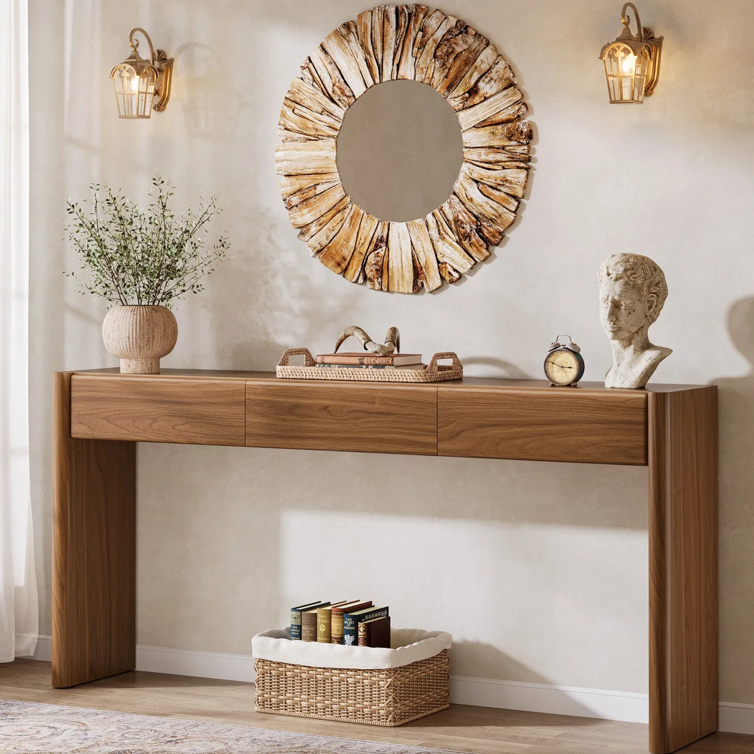 70.9" Console Table, Wooden Sofa Entryway Table with 3 Drawers