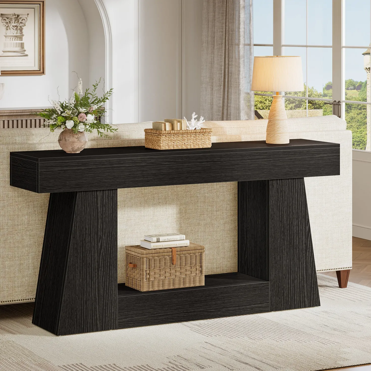 63" Console Table, Wooden Sofa Table Hallway Table