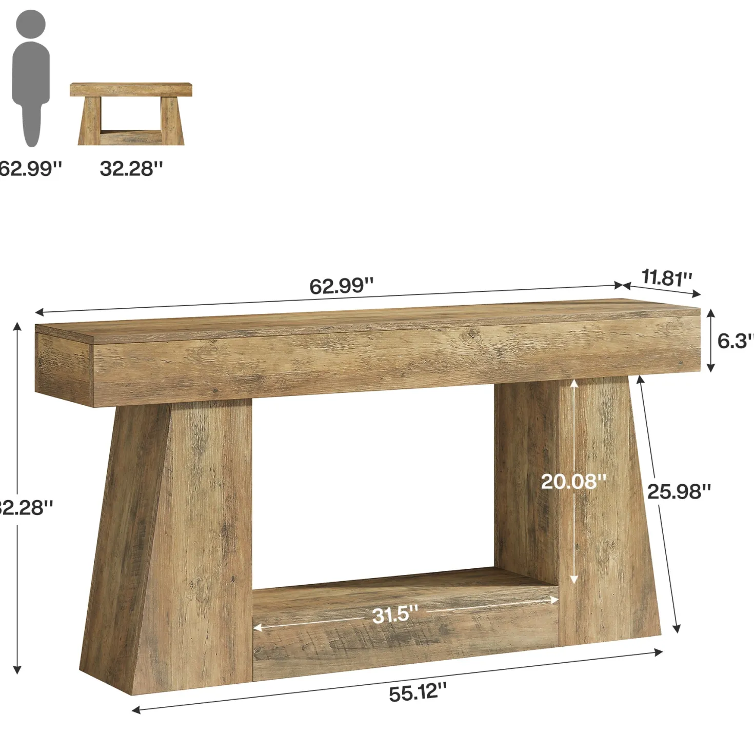 63" Console Table, Wooden Sofa Table Hallway Table