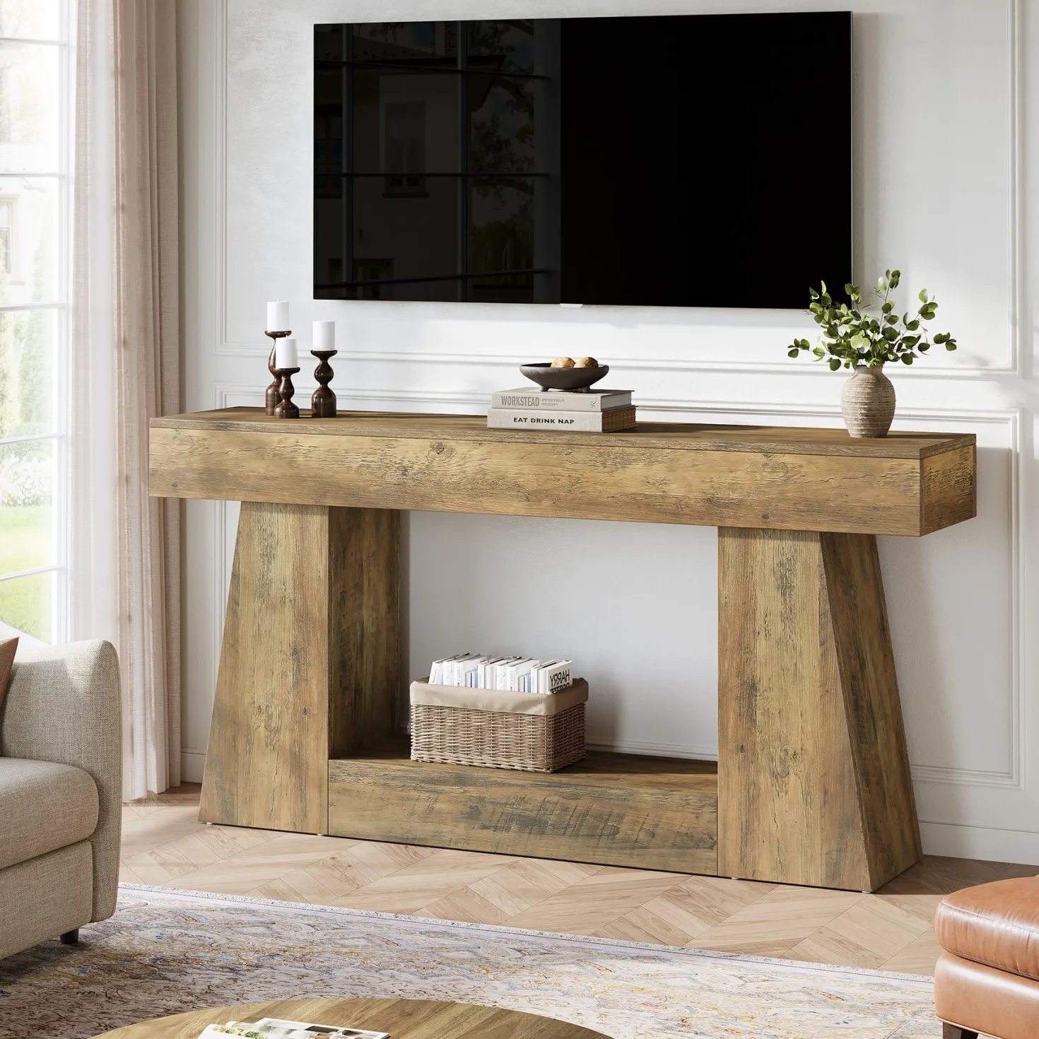 63" Console Table, Wooden Sofa Table Hallway Table