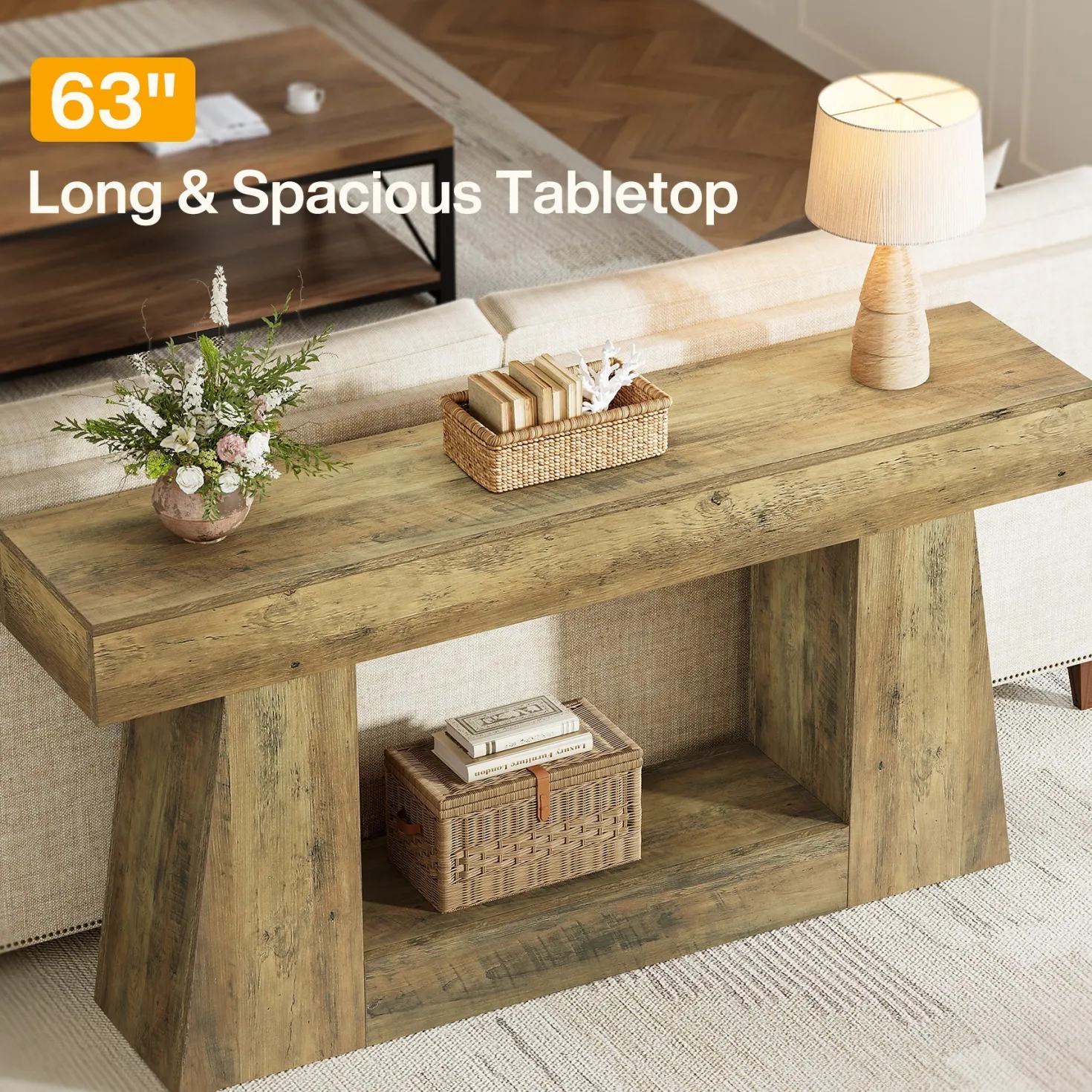 63" Console Table, Wooden Sofa Table Hallway Table