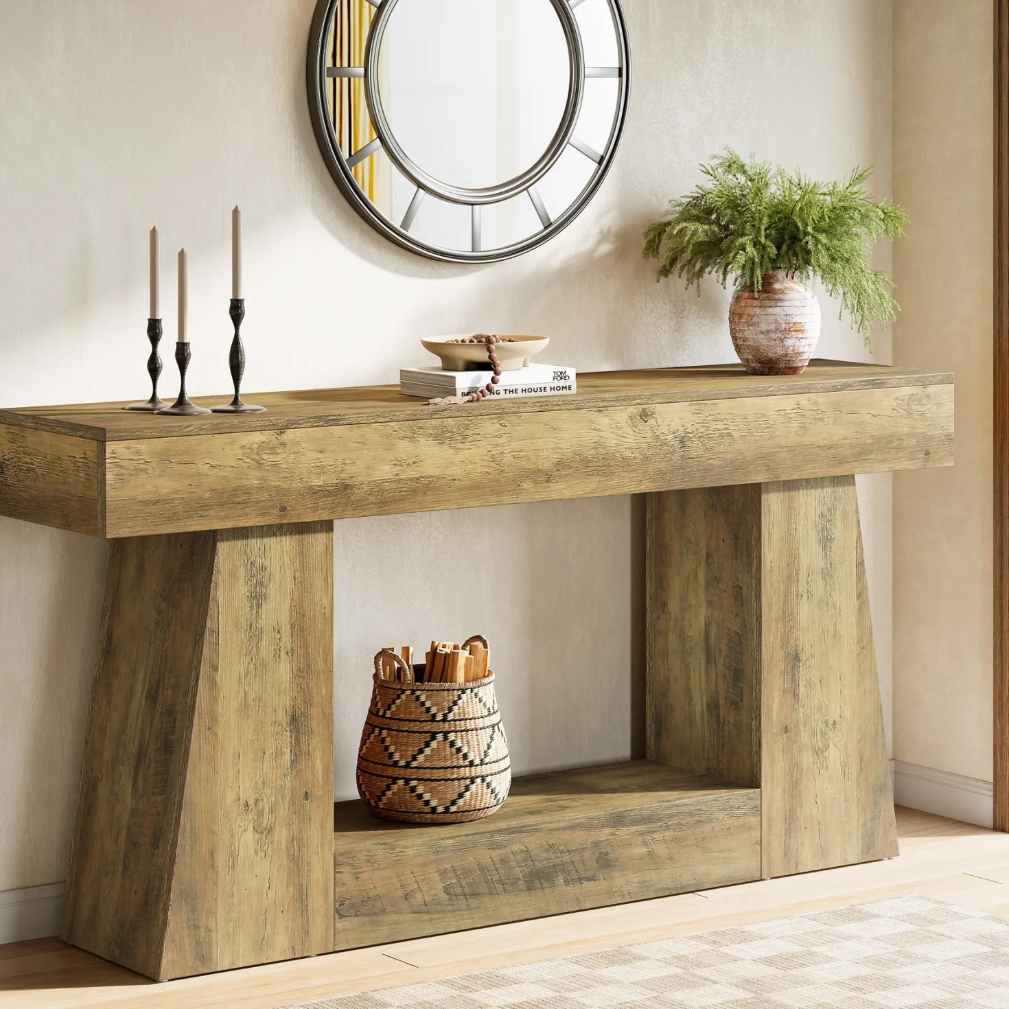 63" Console Table, Wooden Sofa Table Hallway Table