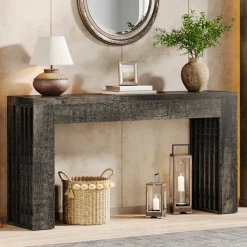 59" Console Table, Wooden Sofa Table Behind The Couch Hallway Table