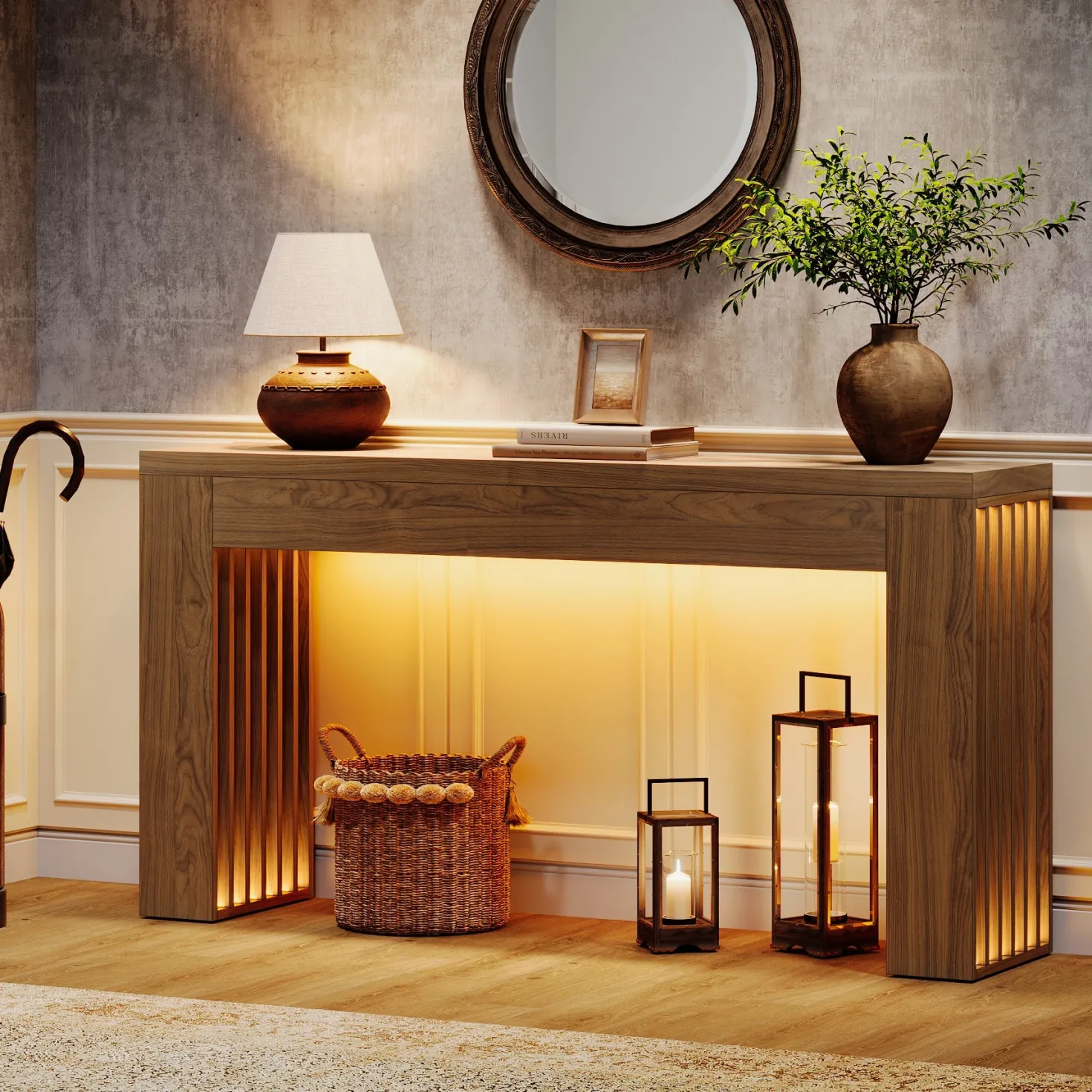 59" Console Table, Wooden Sofa Table Behind The Couch Hallway Table