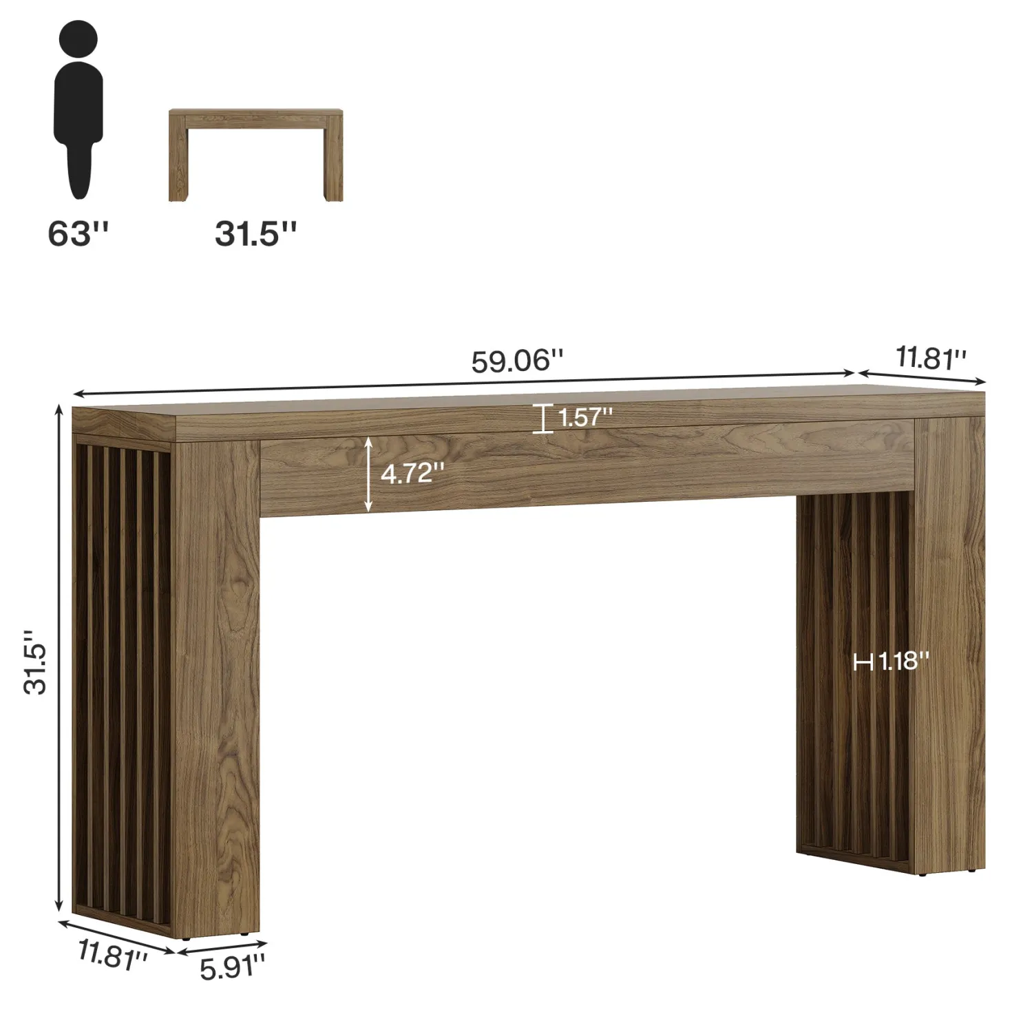 59" Console Table, Wooden Sofa Table Behind The Couch Hallway Table