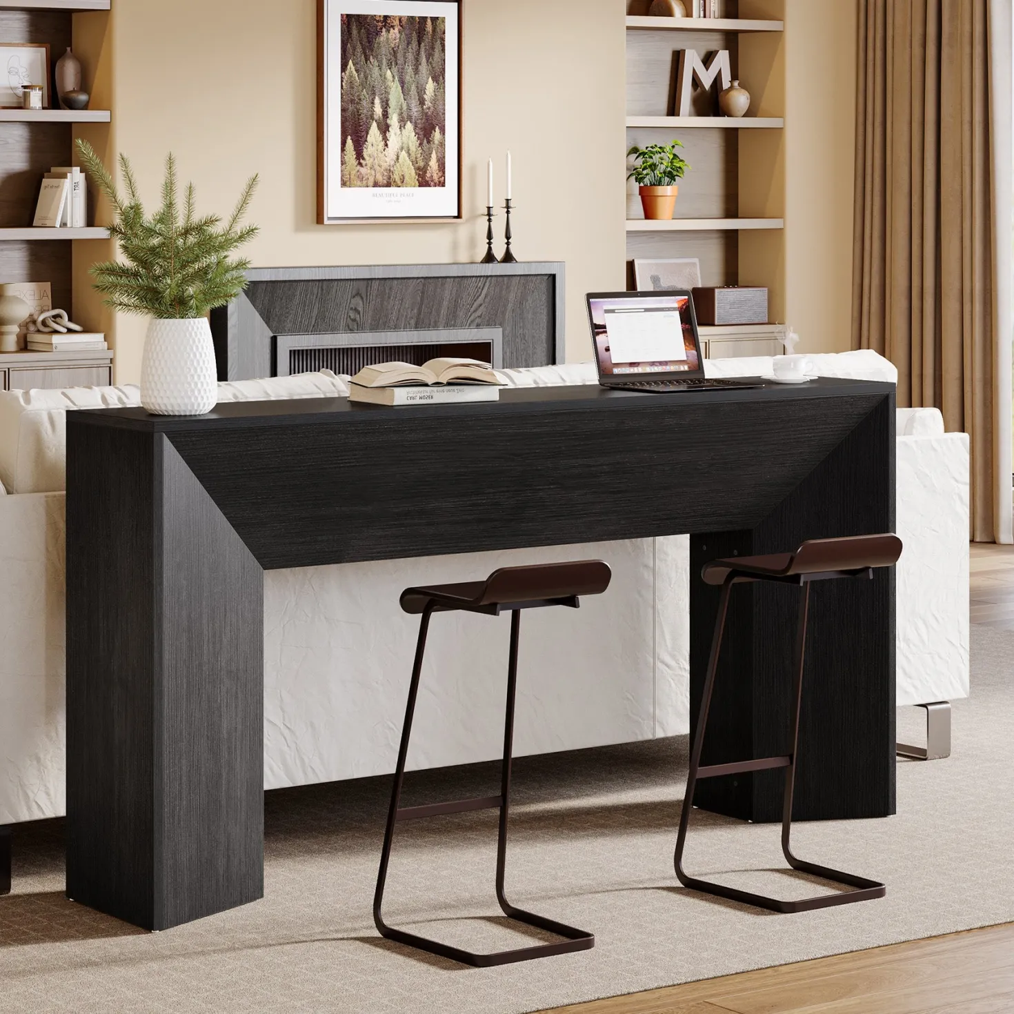 63" Console Table, Wooden Sofa Table Hallway Foyer Table