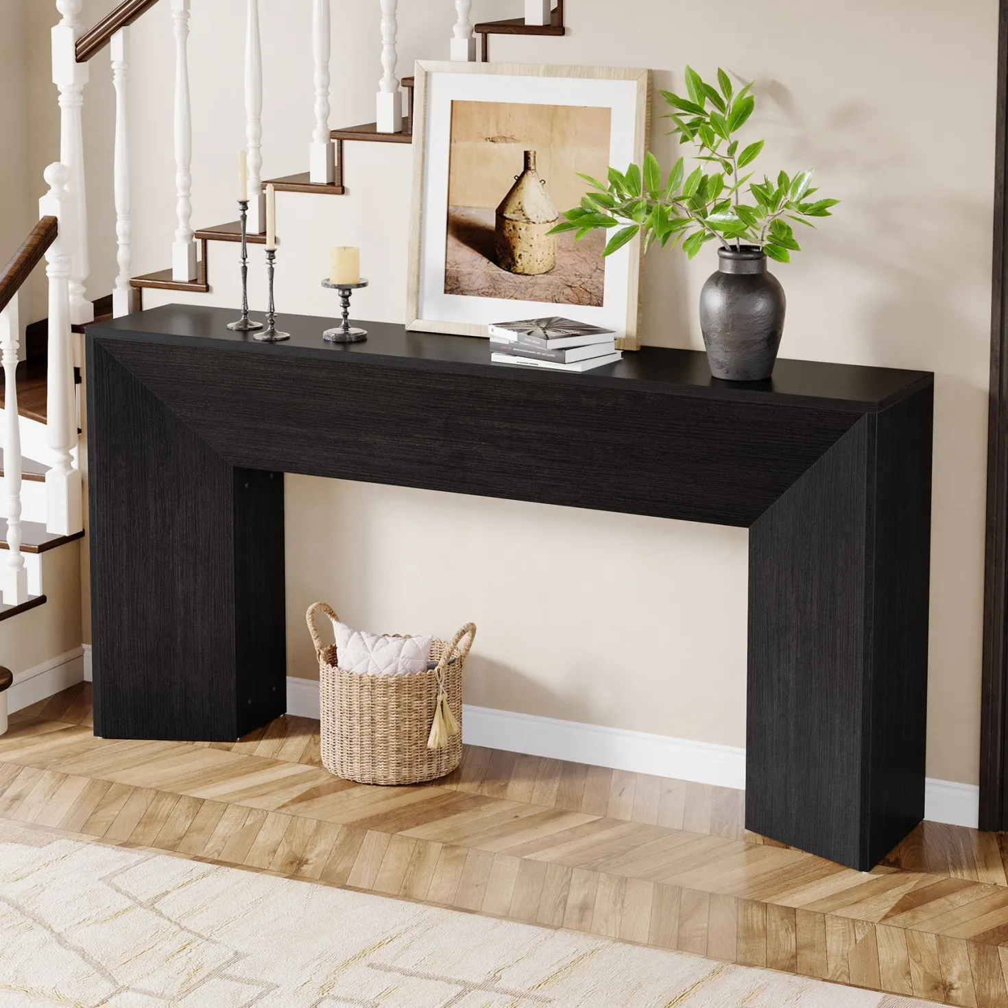 63" Console Table, Wooden Sofa Table Hallway Foyer Table