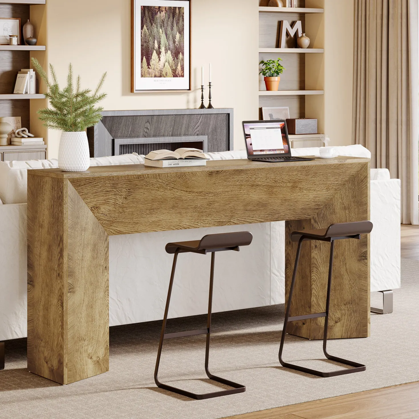 63" Console Table, Wooden Sofa Table Hallway Foyer Table