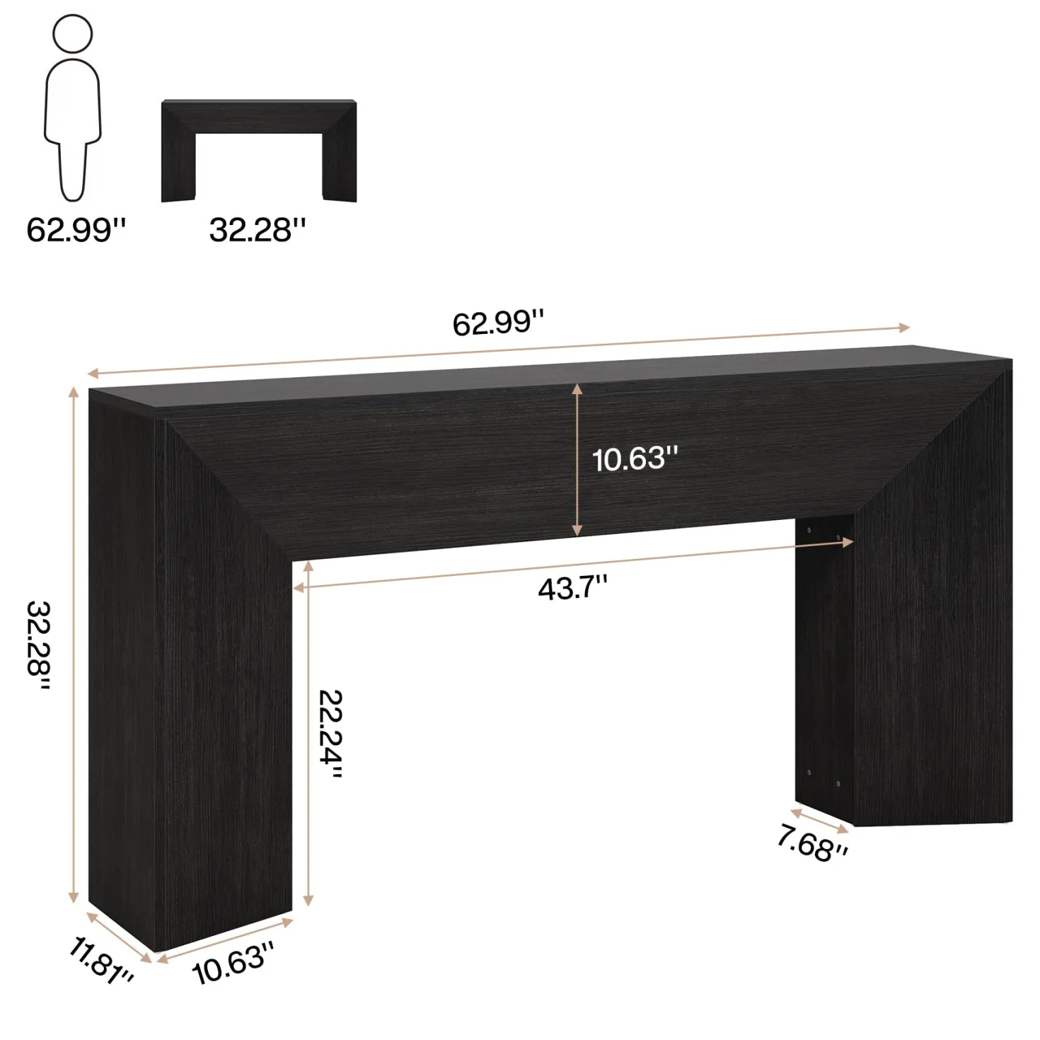 63" Console Table, Wooden Sofa Table Hallway Foyer Table