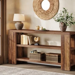 70.9" Console Table, Wooden 3-Tier Sofa Foyer Table