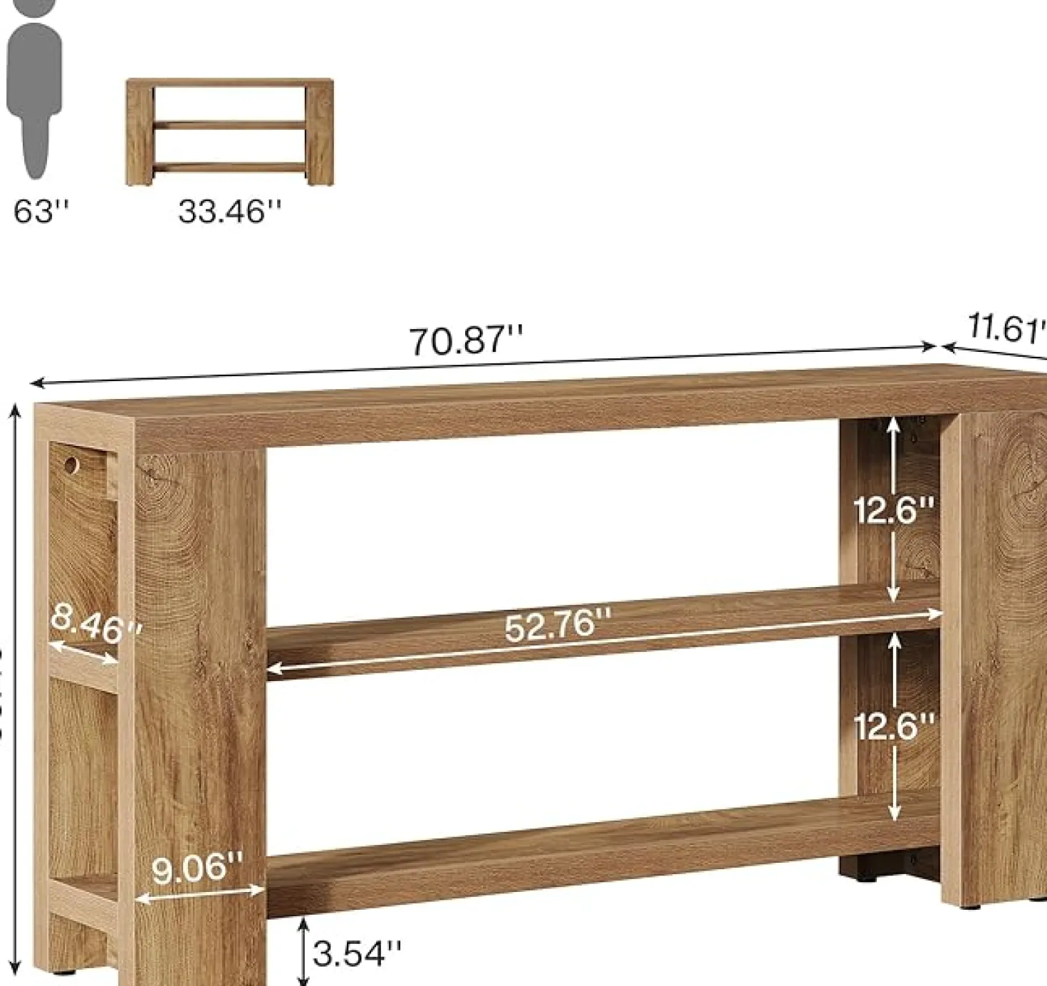 70.9" Console Table, Wooden 3-Tier Sofa Foyer Table
