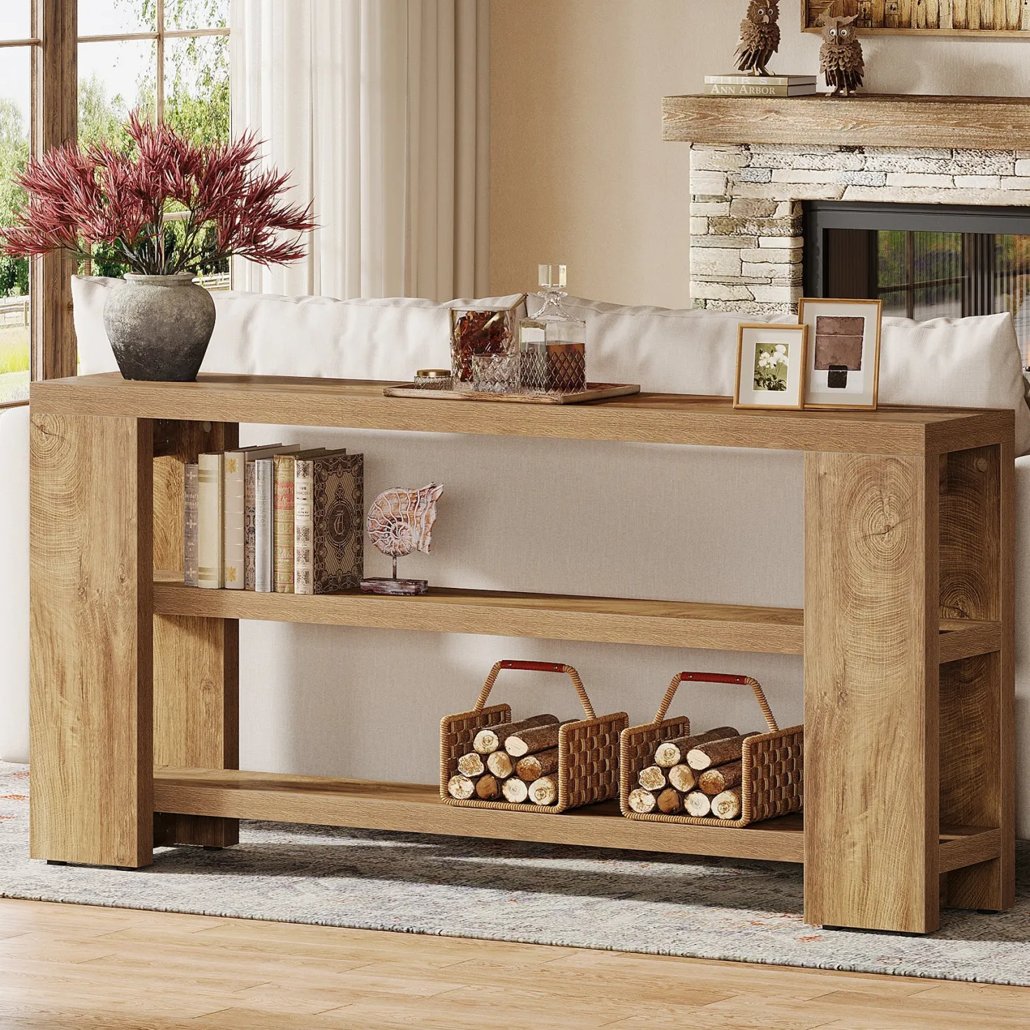 70.9" Console Table, Wooden 3-Tier Sofa Foyer Table