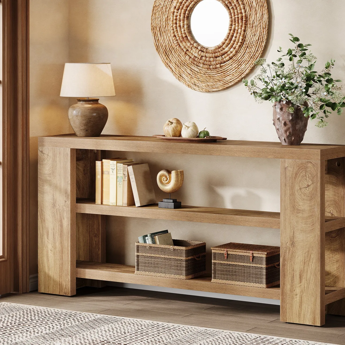 70.9" Console Table, Wooden 3-Tier Sofa Foyer Table
