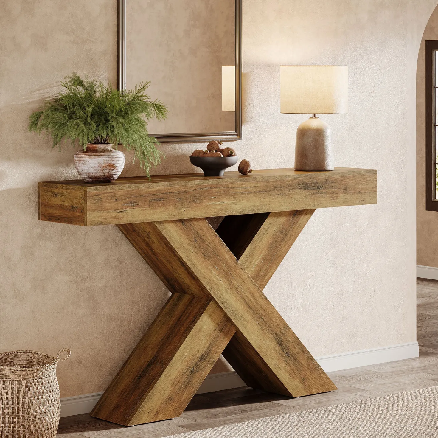 55" Console Table, Wooden Unique Design Sofa Foyer Table