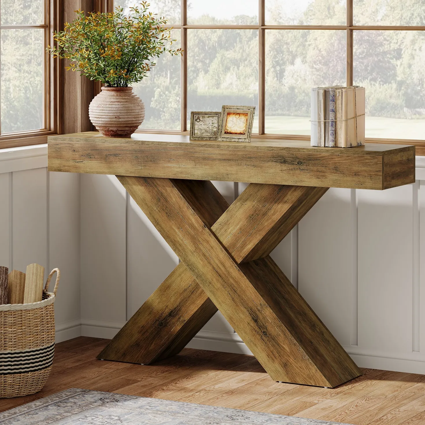 55" Console Table, Wooden Unique Design Sofa Foyer Table