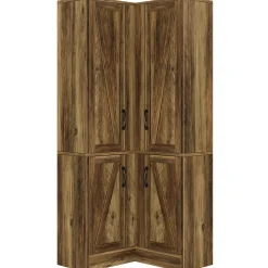 70.8" Corner Bookcase, Farmhouse Corner Storage Cabinet with Doors