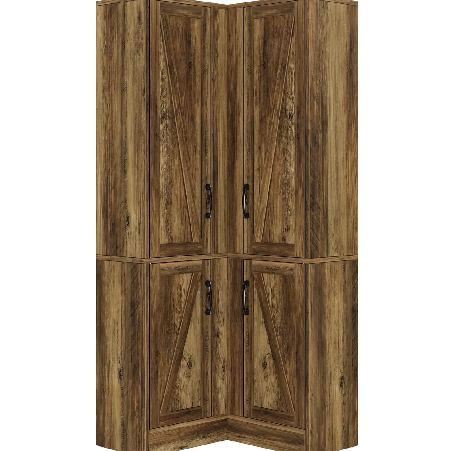 70.8" Corner Bookcase, Farmhouse Corner Storage Cabinet with Doors