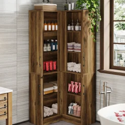 70.8" Corner Bookcase, Farmhouse Corner Storage Cabinet with Doors