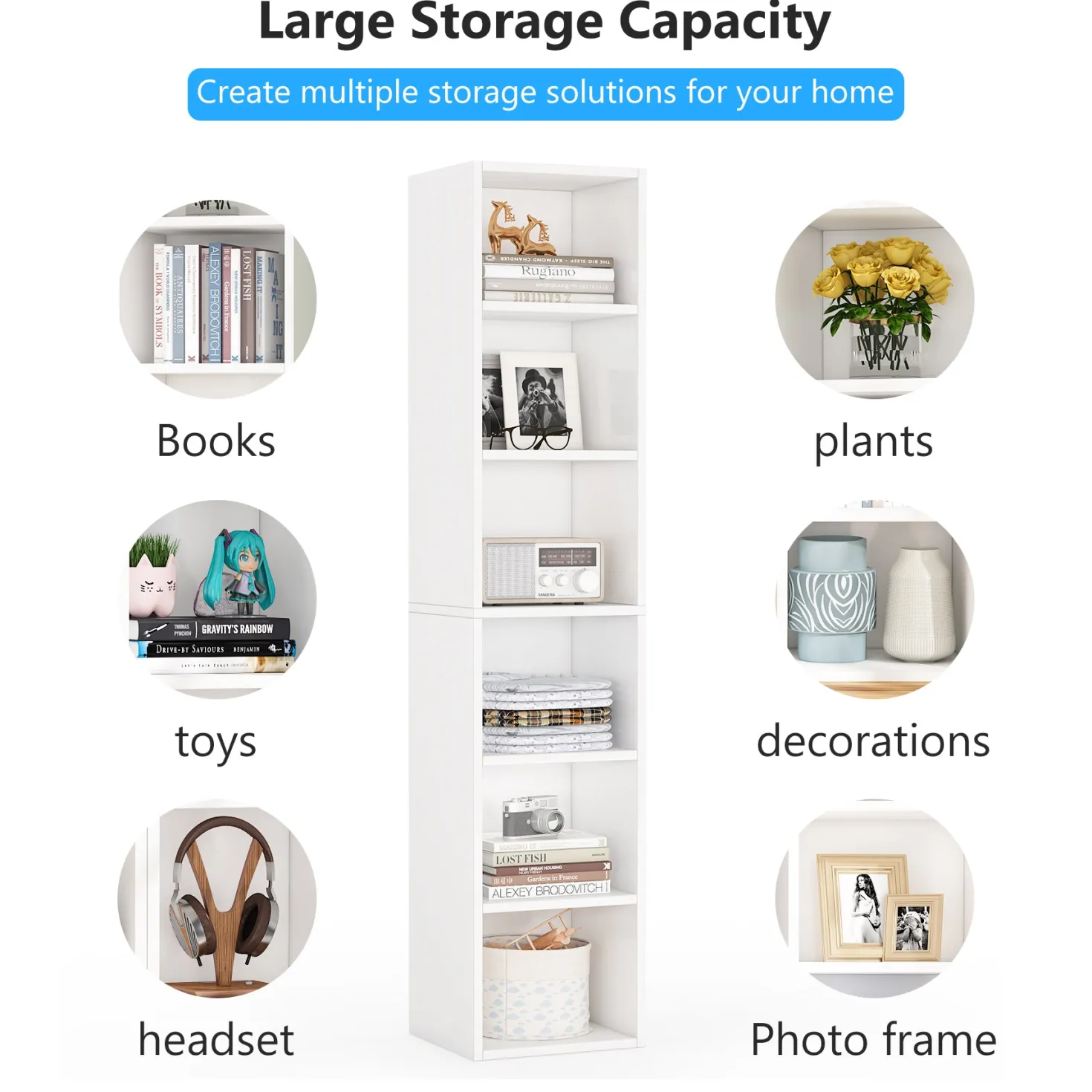 70.9" Corner Bookcase, Modern 6-Tier Narrow Cube Display Shelves
