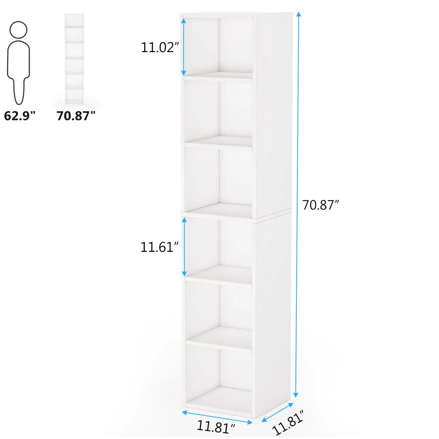 70.9" Corner Bookcase, Modern 6-Tier Narrow Cube Display Shelves